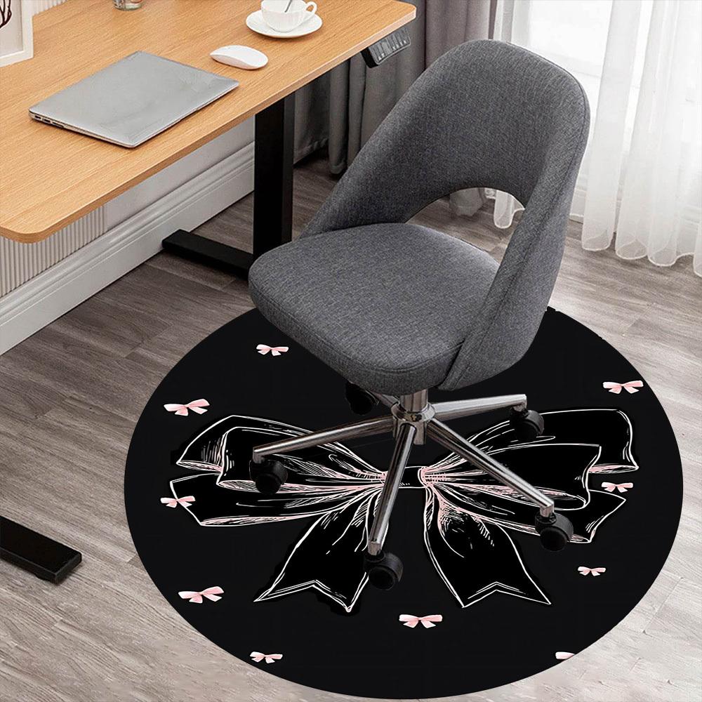 1pc bow ribbon Round Chair mat office Area Rug - Non-Slip, Floor Mat for Office, Bedroom, and Indoor Decor p127145