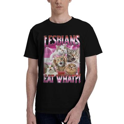 Lesbiennes Mangent Quoi Drôle Lgbtq Lesbienne Chat Mème Mois de la Fierté T-Shirt Été T-Shirts Vintage Pur Coton T-shirt Tendance Pour Hommes Tee