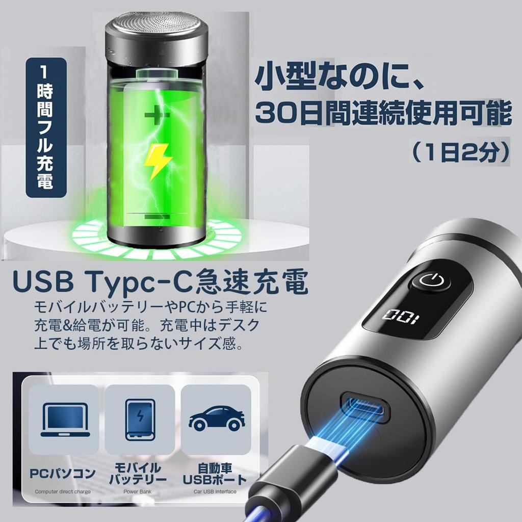 Mini 6 Inner 1200mAh USB Fast IPX7 Automatic Low Compact Perfect for Business or Car Perfect As a Gift Men's Shaver, Blades, Charging, Waterproof,