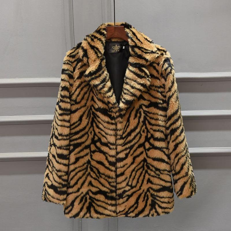 Unisex Tiger Print Faux Fur Coat