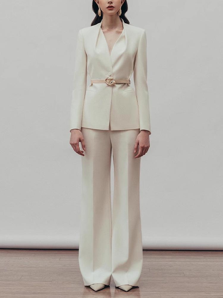 Women's Burgundy High-End Suit Set: Spring/Autumn 2025 Street Style with Wide-Leg Pants