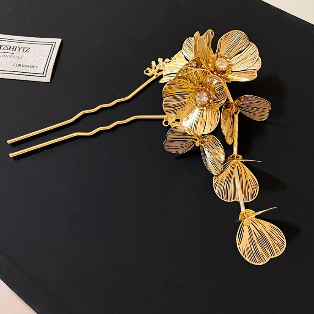Gold Hanfu Hairpin Tassel Metal U Shape Hair Stick Retro for Women
