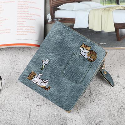 Embroidery Cat Women Short Wallet Zipper Coin Purse Short Women's Wallet Kawaii Mini Cards Holder Clutch for Girl Carteras Mujer