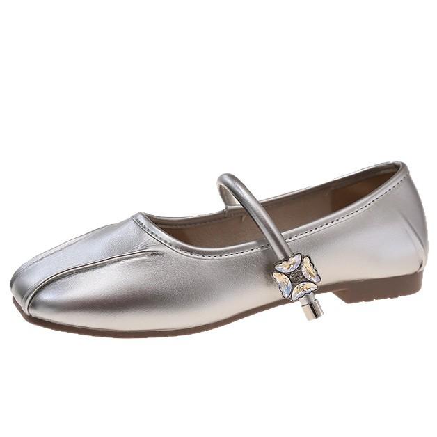 French great-looking flat-soled silver single shoes women's 2025 new summer skirt Mary Jane shoes ballet evening shoes