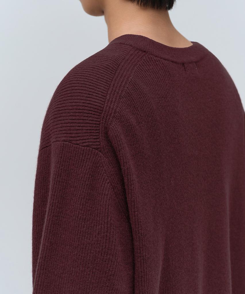 MUSINSA STANDARD [Victoria Wool] Minimal Ribbed Crew Neck Knit [Burgundy]