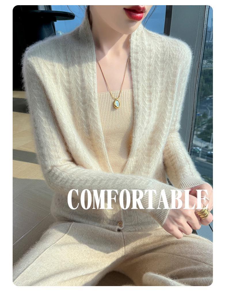 Women's High-End Slim Fit Wool Cardigan Sweater with Scarf Collar