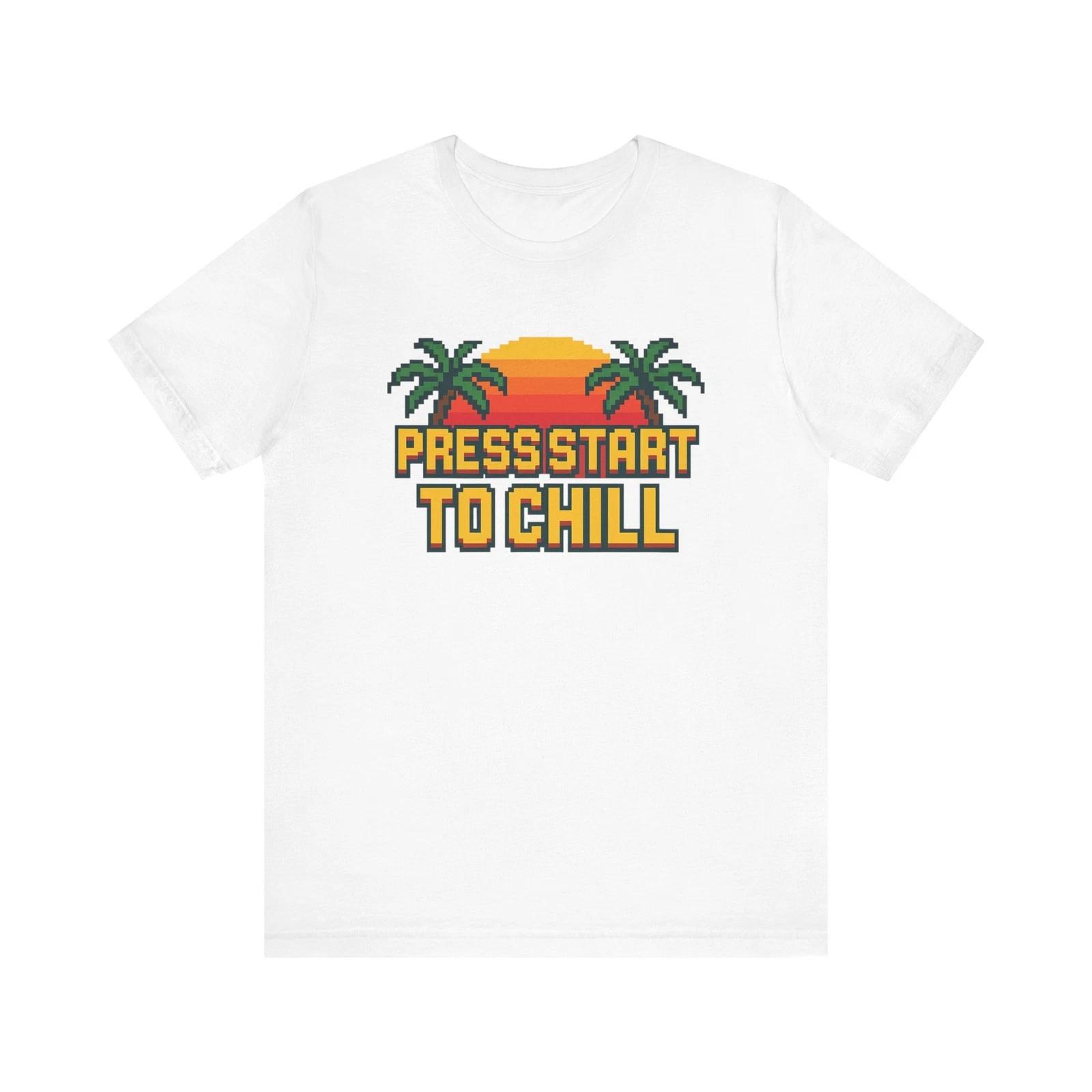 

Press Start to Chill T-Shirt – Retro Arcade Pixel Art Gamer Tee Gift for Him/Her L