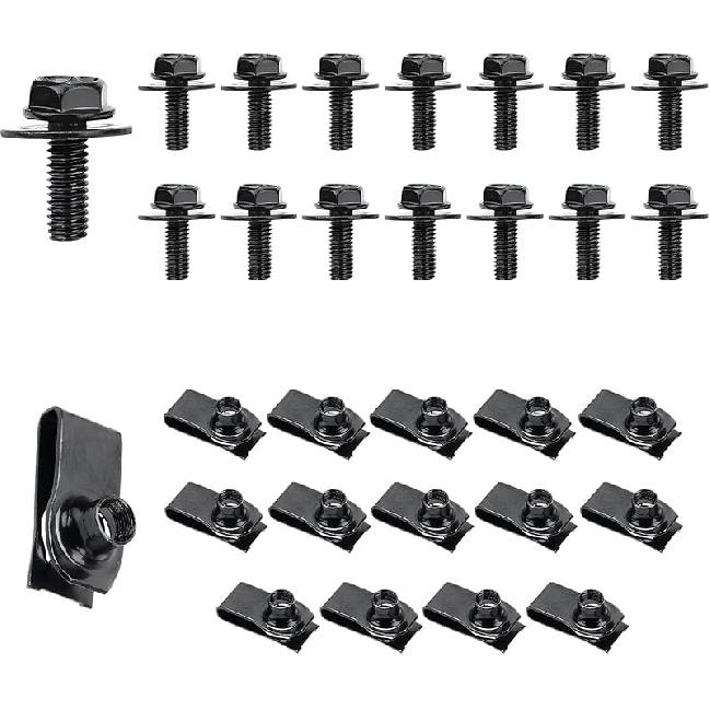 10 PCS Car Body Bolt & U-Nut Kit, Hex Screw U Nut Clip for Fender Bumper Hood Shield Panel Radiator, Universal Automotive Push Pull Metal Fastener