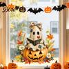 Seasonal Glass Art Vintage Patch Ghost Static Window Clings, Halloween Thanksgiving Pumpkin Bow Maple Leaf Festive Home Decor Stickers, Reusable