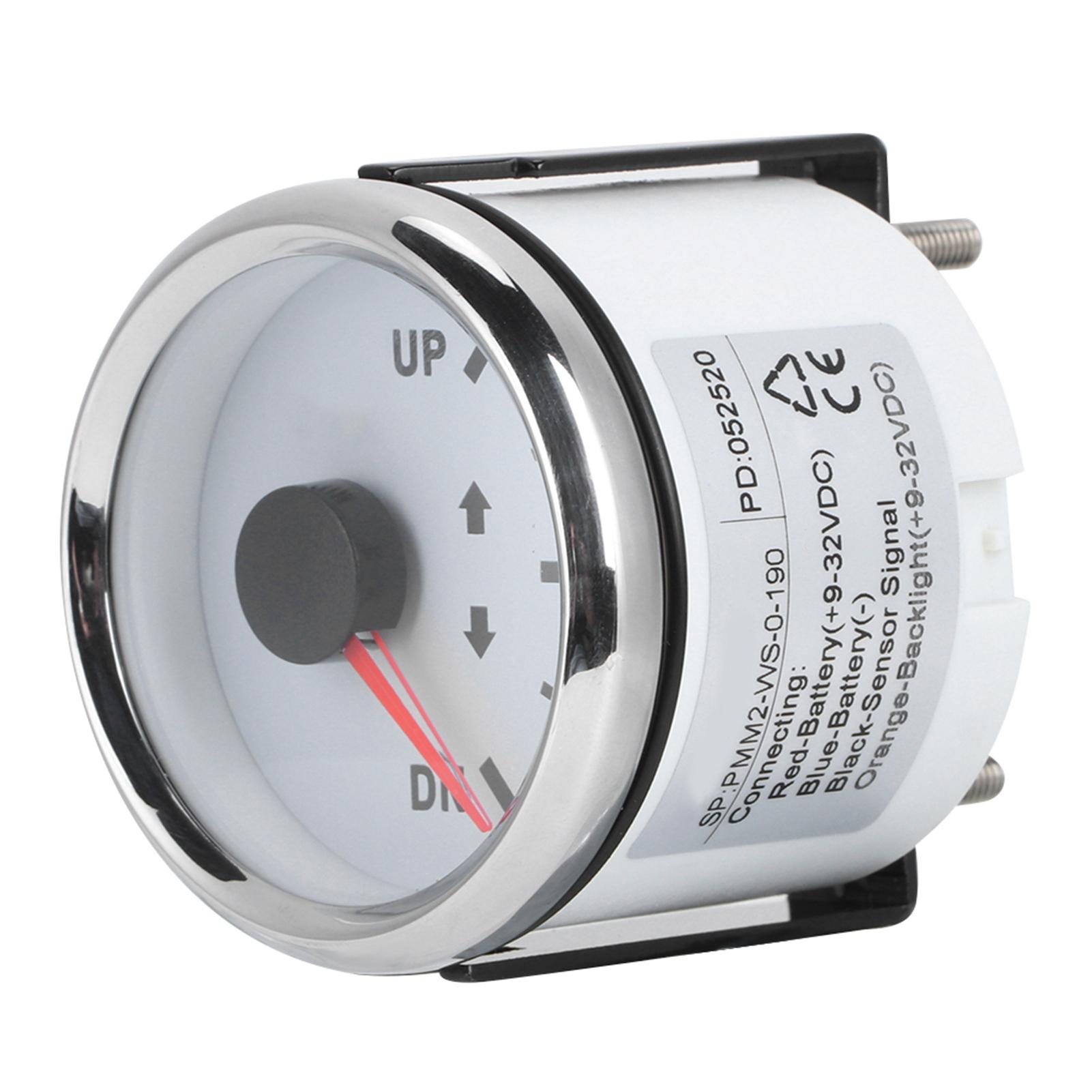 

52mm 2in UP DN Boat Trim Gauge 0 190ohm Signal Trim Tilt Indicator Red Backlight White