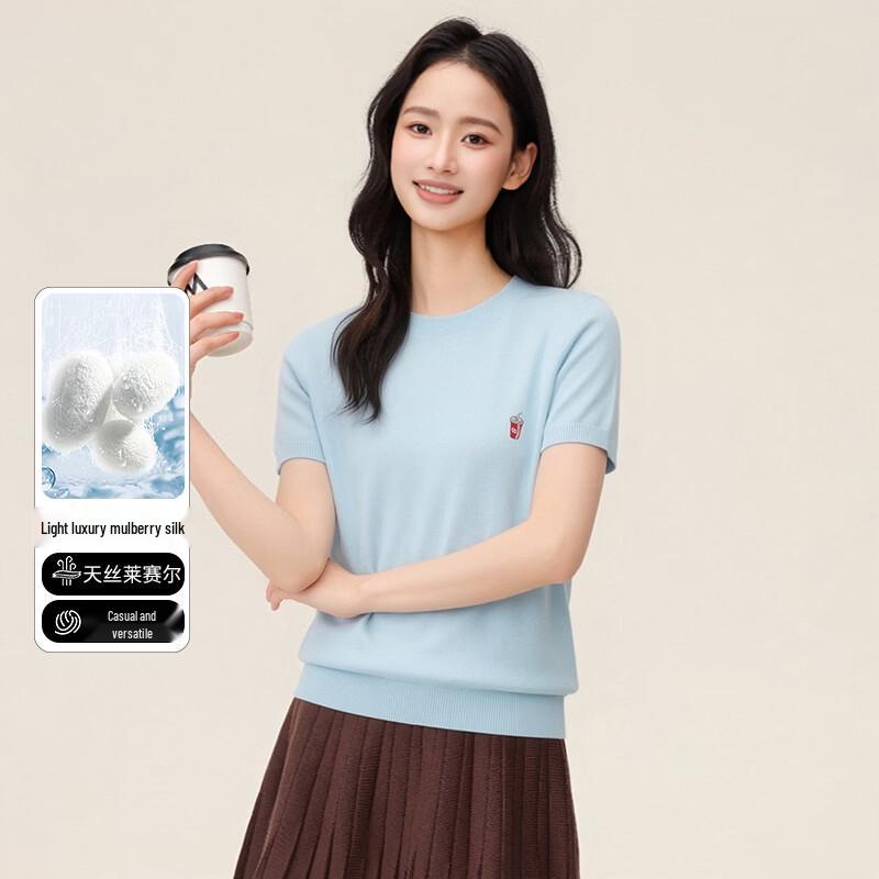 

SNOWFLYING Women s Tencel Lyocell Blend Embroidered Short Sleeve Knit T-Shirt S