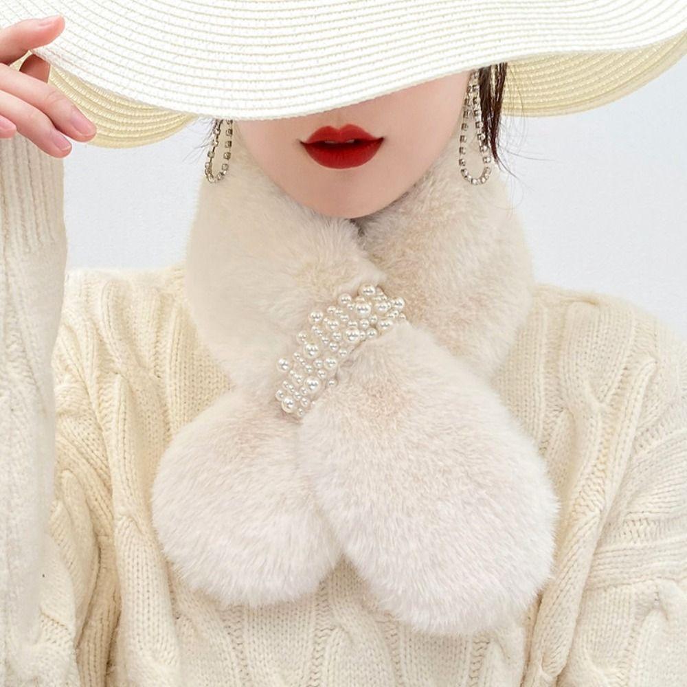 Pearl Decoration Neck Scarf Solid Color Neck Warmer High Quality Shawl  Winter