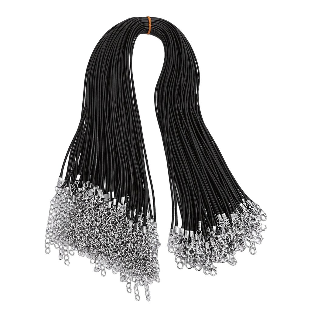 100 Pièces Cordon Cire Cordon de Collier en Vrac avec Fermoir Chaîne Bracelet Fournitures de Fabrication de Bijoux Accessoires 1,5 mm Diamètre 50 cm L 5 cm Extension Noir