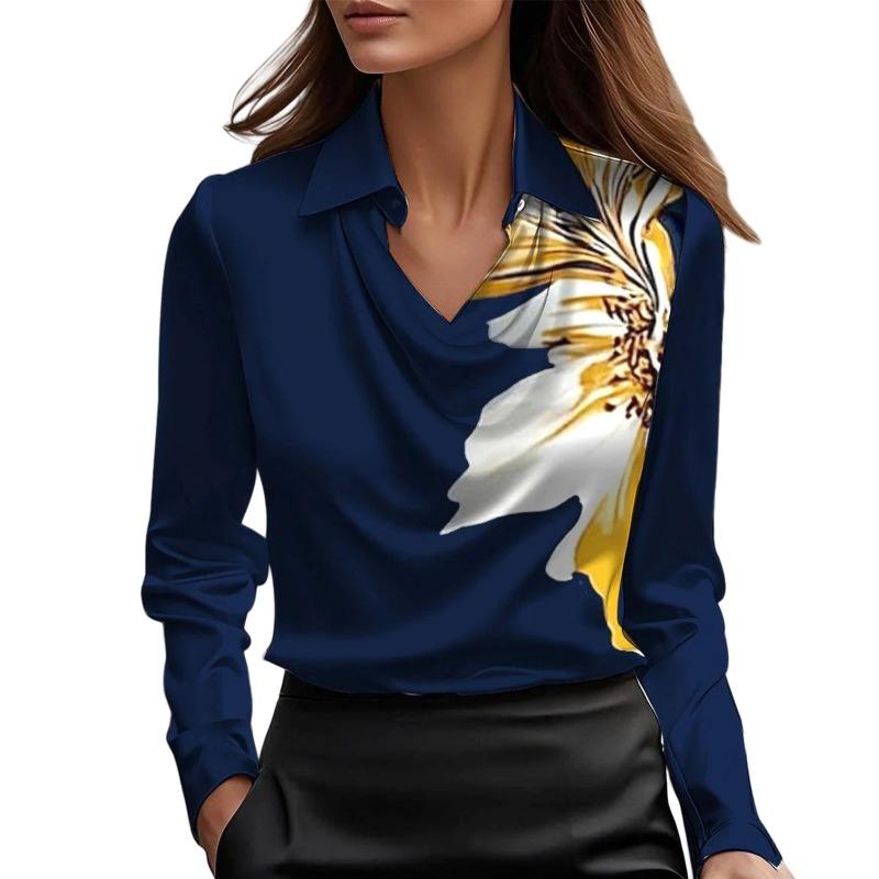 TIFICY Camicette e camicie con collo a polo a maniche lunghe con stampa tinta unita primavera autunno moda casual da donna