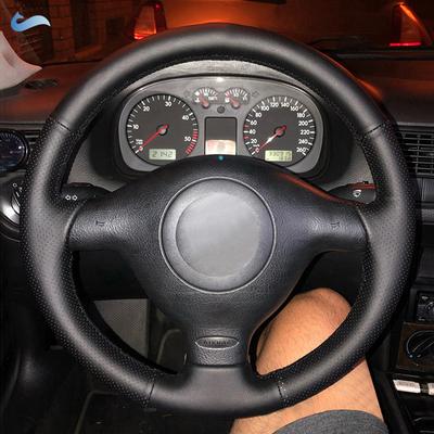 Black Perforated Leather Hand Braids Car Inner Steering Wheel Cover Trim For VW Golf 4 MK4 Passat B5 1996-2005 3-spoke No Button