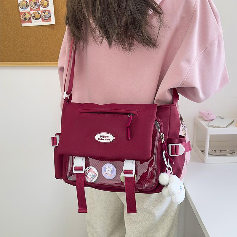 Large-capacity School Bag, Mailman Bag, Women's Transparent and Versatile Simple Shoulder Messenger Bag, College Trend Pain Bag