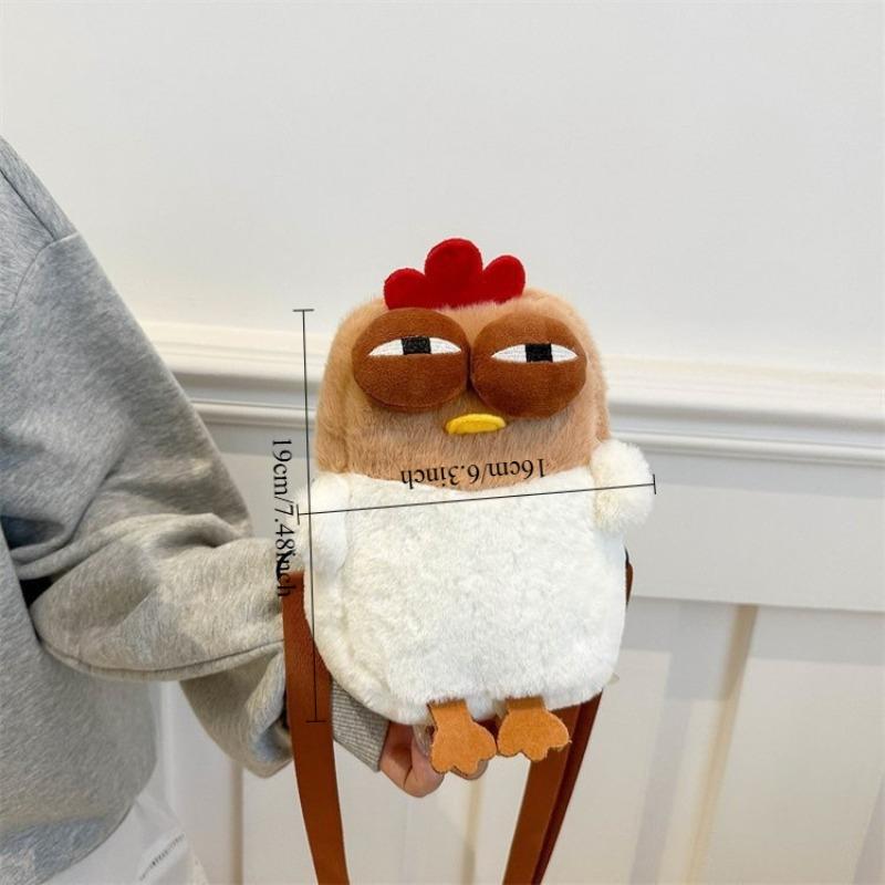

1pcs Male Female Universal Handbag for Travel Party Plush Adjustable Strap Cartoon Bag Purse for Fluffy Hen Shoulder Bags Creative Diagonal Cross Bags 19x16cm