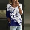 Damen Casual Mode Dreiviertelarm Locker Rundhals Floral Bedrucktes Oberteil