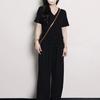 Plus Size Women's V-neck Irregular Short Sleeve Top and Wide Leg Pants - Summer Slimming Casual Set