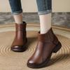 First Layer Cowhide Thick Heel Warm Cotton Boots Winter New Comfortable Mother Boots Leather Round Head Middle and Old Women's Boots Short Boots
