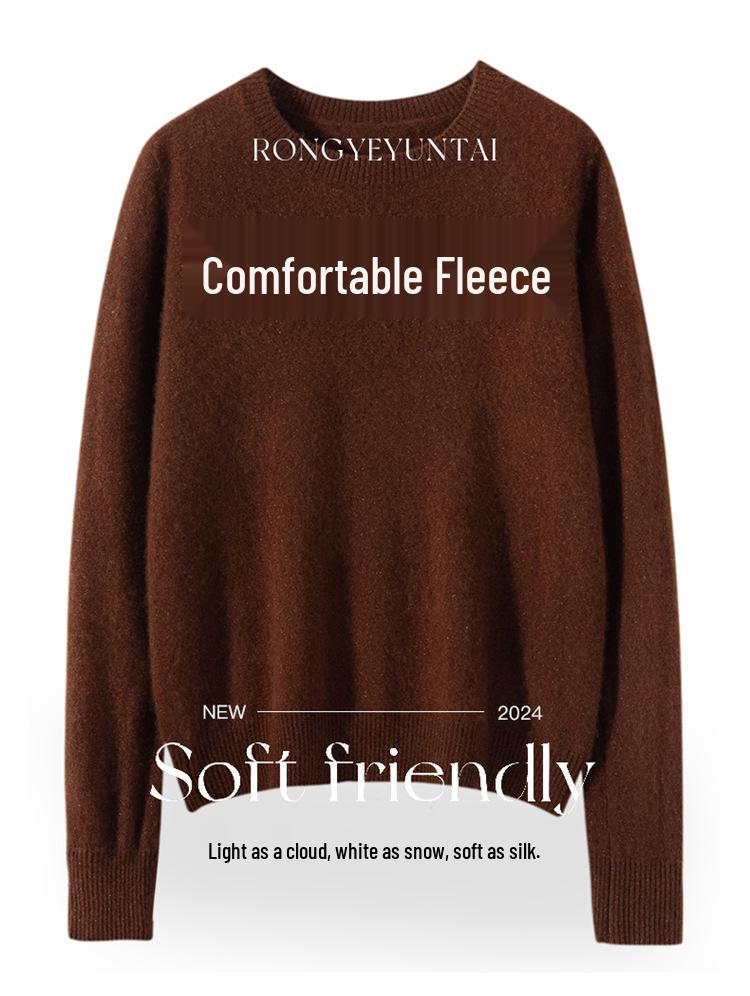 Women's Cashmere Round Neck Long Sleeve Pullover Sweater - Warm and Versatile for 2025 Autumn/Winter