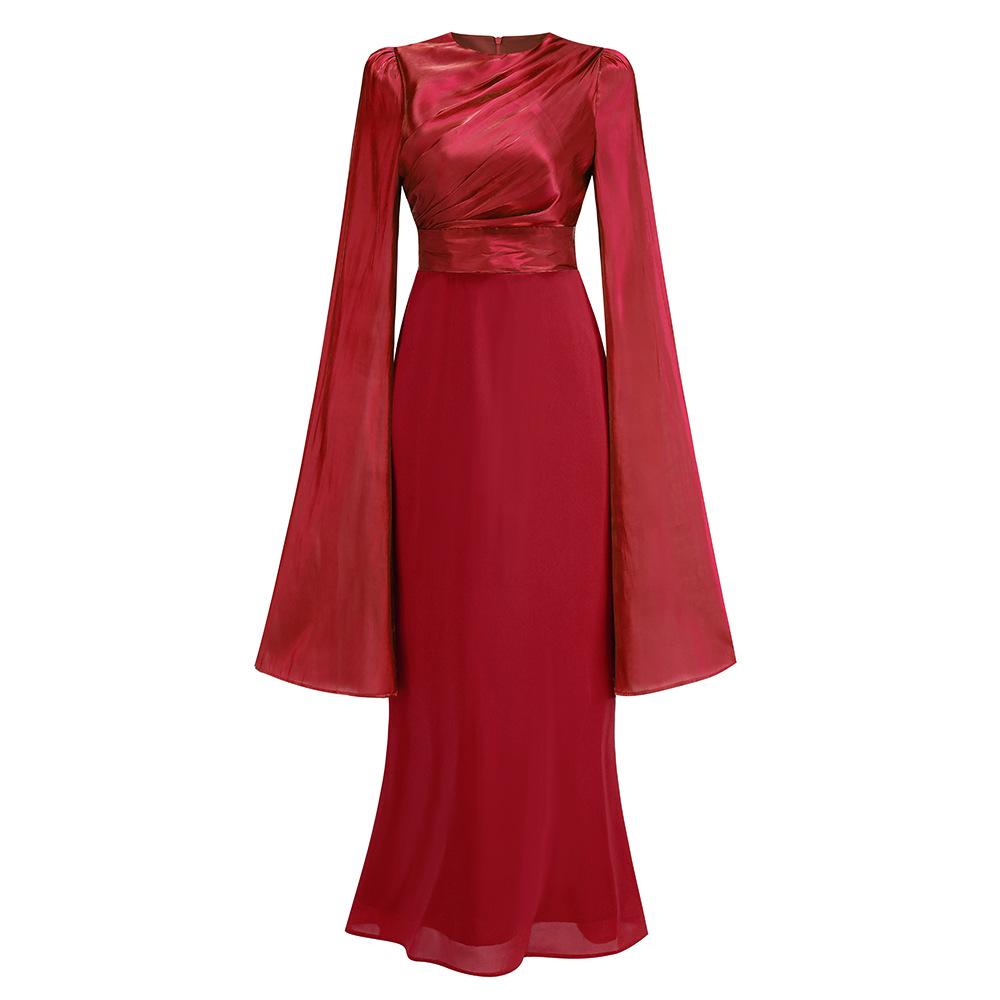 

Осеннее роскошное вечернее платье: Круглый вырез, Рукав «летучая мышь», Облегающий силуэт, Сексуальный женский наряд Small красный