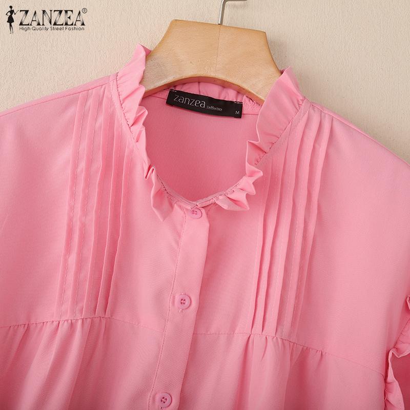 ZANZEA Damen Lässig Rundhals Einfarbig Locker Langarm Bluse