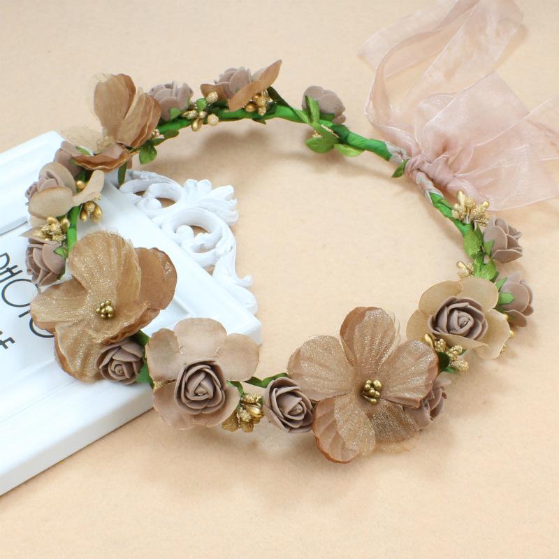 

Гирлянда для девочек Mori, украшение для свадебной прически, повязка на голову, детское фото, фотография, путешествие, отпуск, свадебное платье, повязка на голову с цветком темно-коричневого