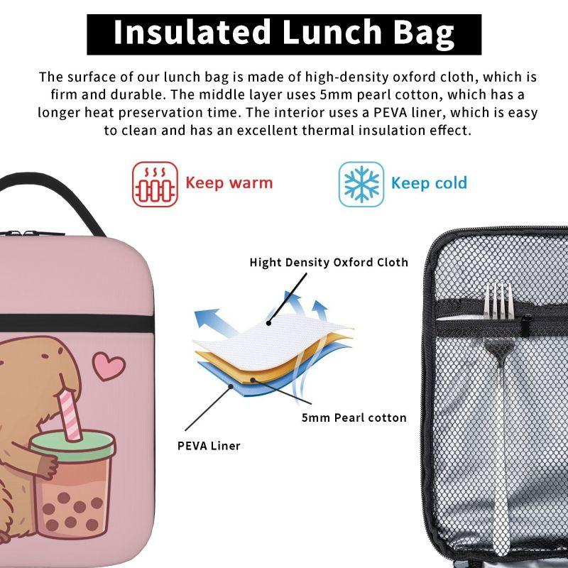 The Cute Capybara Loves Foam Tea Insulated Lunch Bag for Travel School Picnic Portable Food Container Portable Thermal Lunch Box
