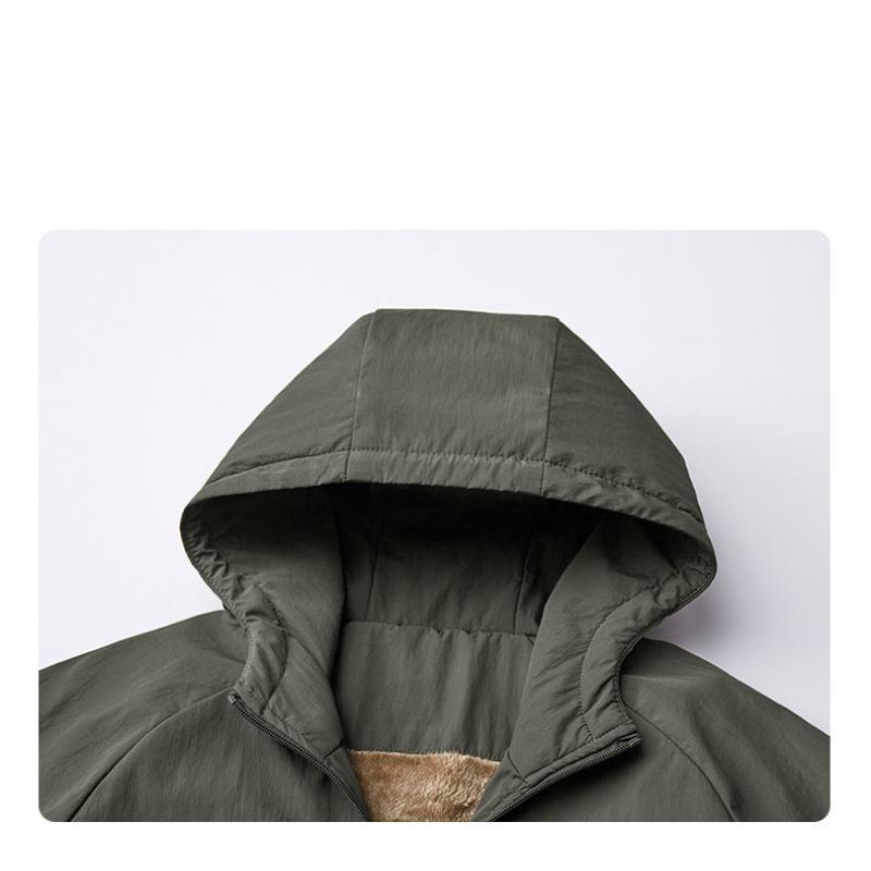 Men's Jacket Autumn Winter Fleece Loose Casual Windproof Waterproof Mountain Style Retro Middle-aged Men's Hooded Coat Jacket
