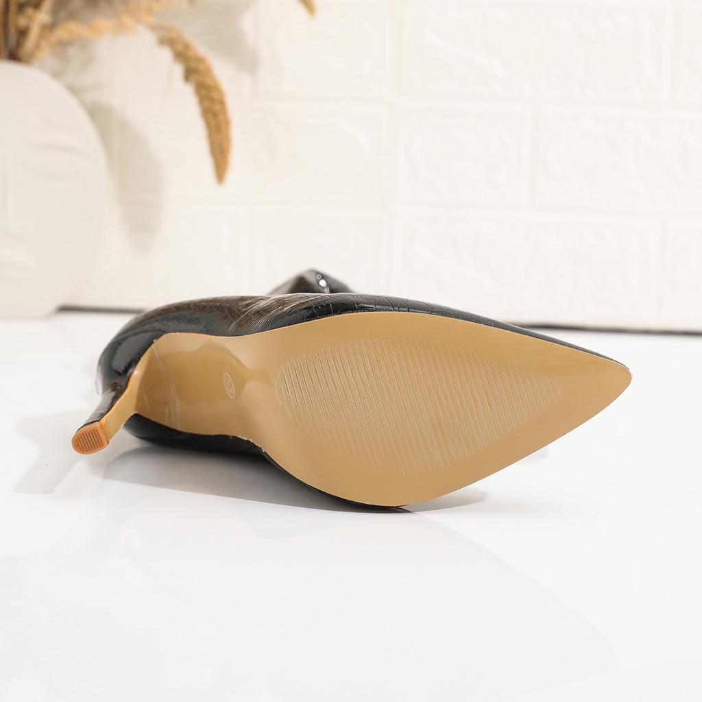 High Heel Long Boots Women's Black Fashion Boots Crocodile Embossed Over Knee High Heel Boots