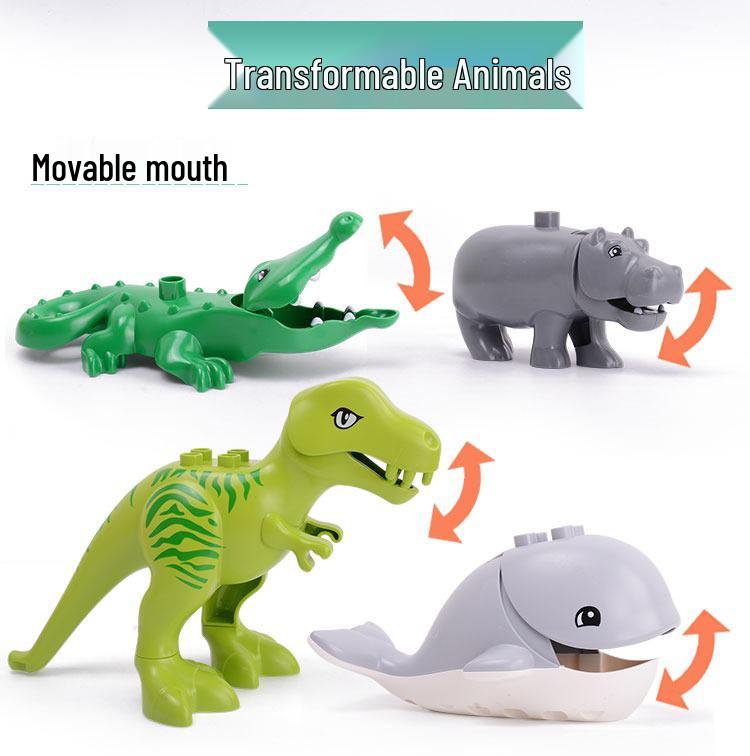 Compatible LEGO Large Building Blocks & Animal Accessories: Dinosaur, Crocodile, Tiger, Giraffe, Chicken, Dog, Cat.