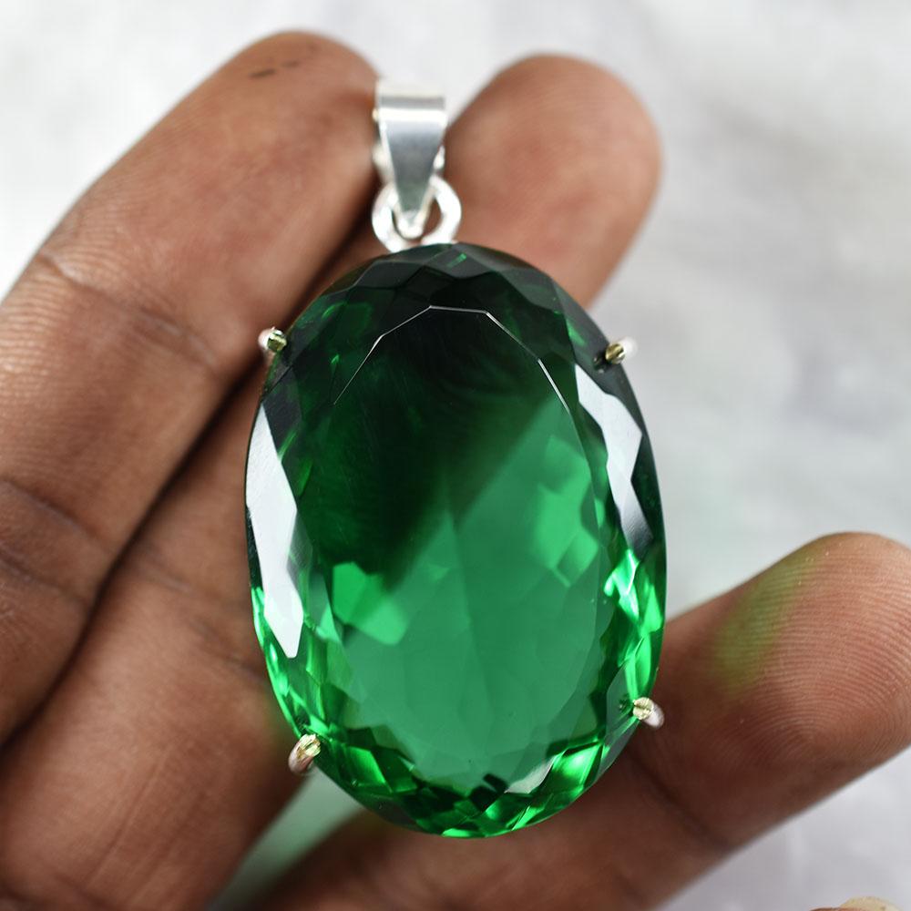 NATURAL Pendant 120.65 Ct Oval CERTIFEID 925 Sterling Silver Green Gemstone -w K-MY.PD-333-NS-Wh-gT