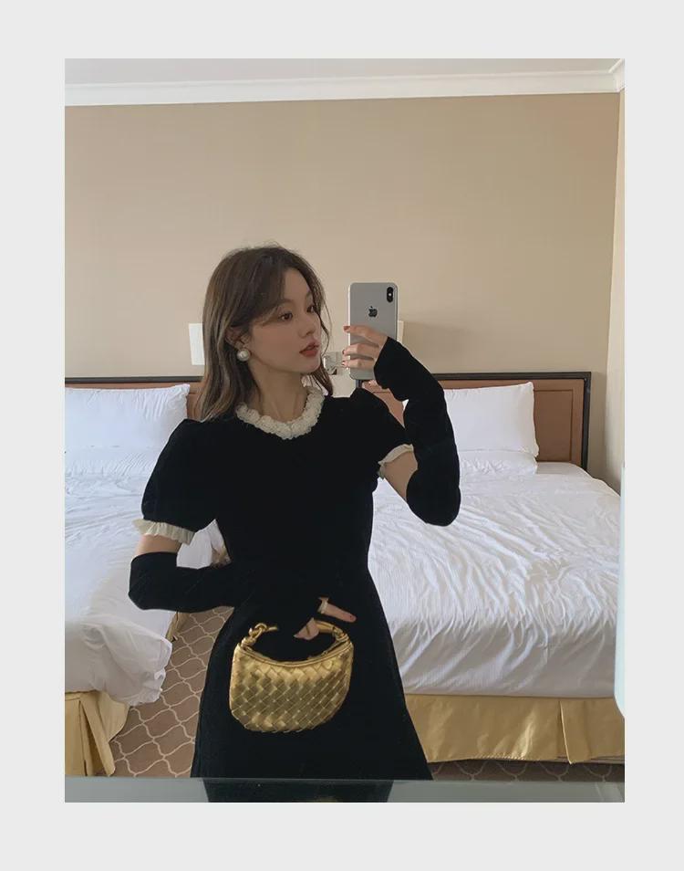 2024 Winter French Style Velvet Dress with Elegant Sleeves - Interpretation of Beauty F2197