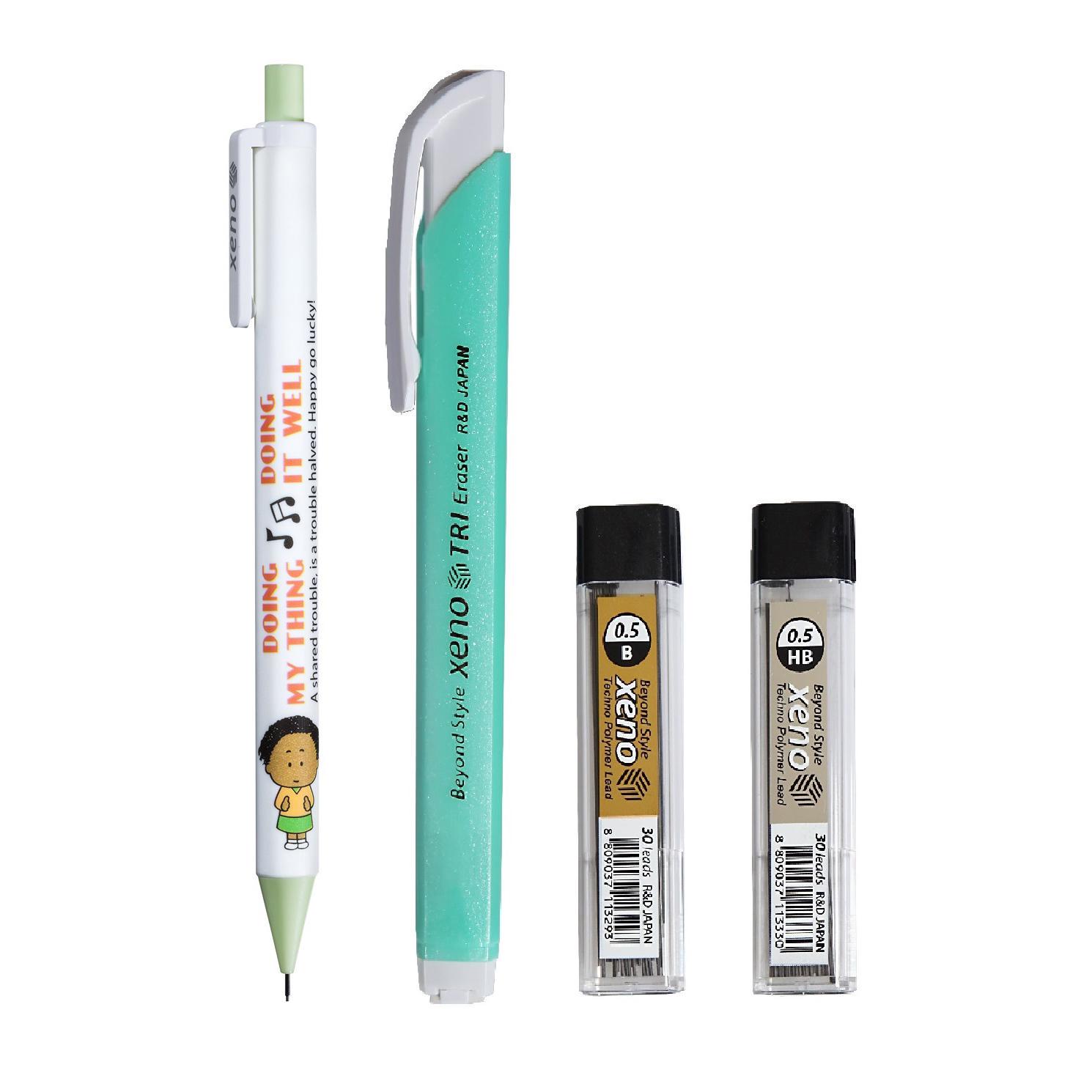 

Механический карандаш 0,5 мм с головкой HB с выдвижным ластиком и запасными грифелями Yellow Green