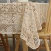 Gardenia Pastoral Crochet Cotton Tablecloth with Plaid Lace