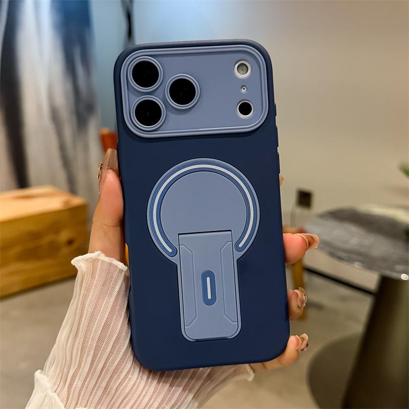 Luxury Fold Stand Holder Magnetic For Magsafe Matte Case for iPhone 17 16 15 14 13 12 11 Pro Max Plus Large Window Bumper Cover