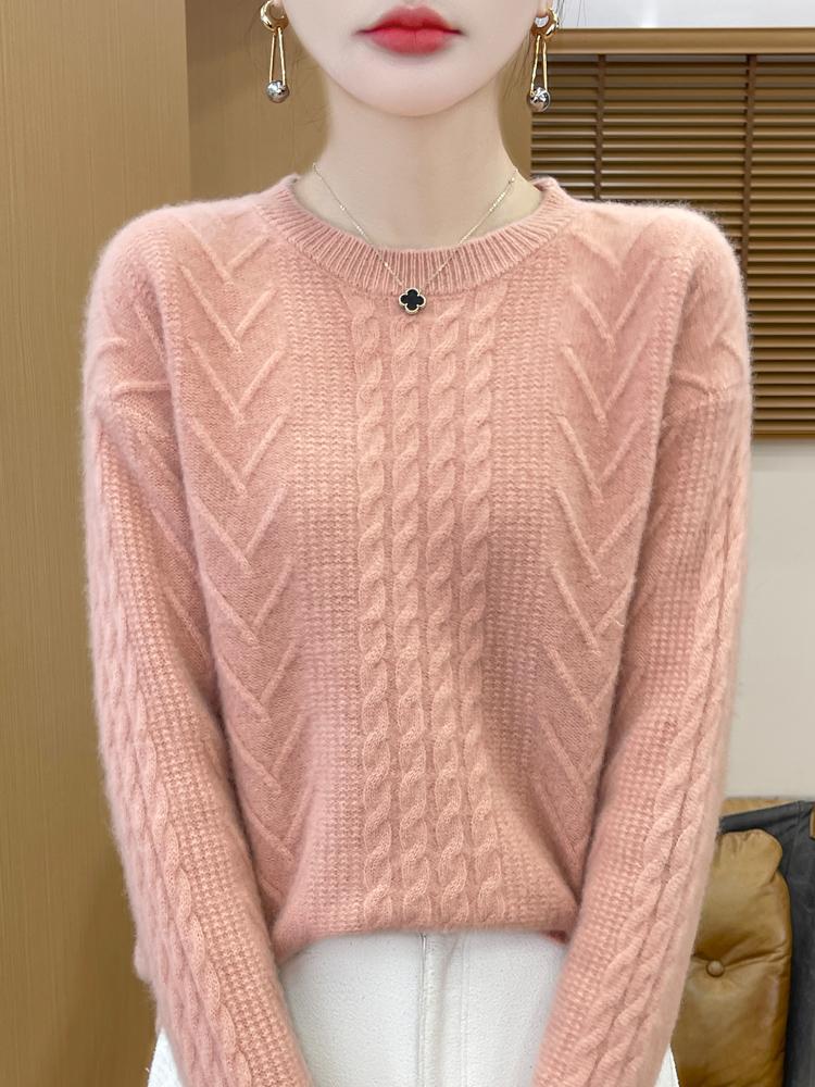 

Женский кашемировый свитер Qinghe cashmere 30% кашемир 70% шерсть Осенне-зимний кашемировый свитер мягкий и теплый M розовый