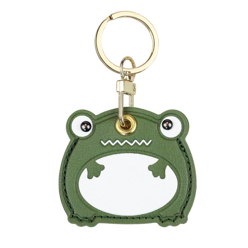 Gugubulbul Cartoon Frog Leather Keychain with Airtag Holder зелёный