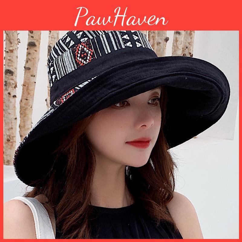 Doublesided Style Ethnic Womens Sun Hat With Facecovering Versatile Summer Beach Accessory
