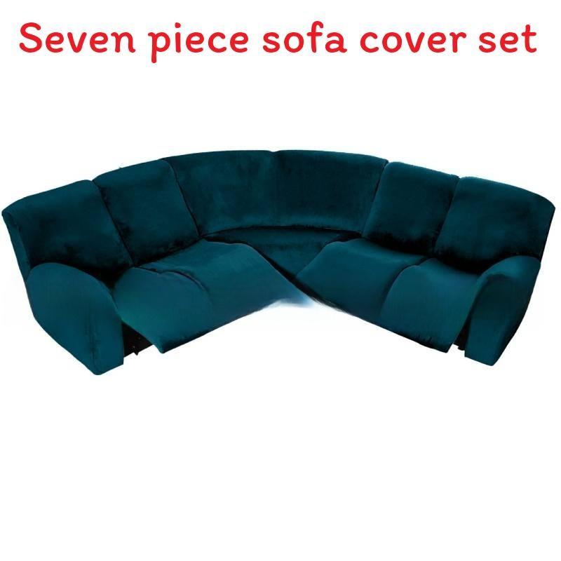 Velvet Lshaped Seven Piece Sofa Cover Set With Stretch Material For Corner Sectionals