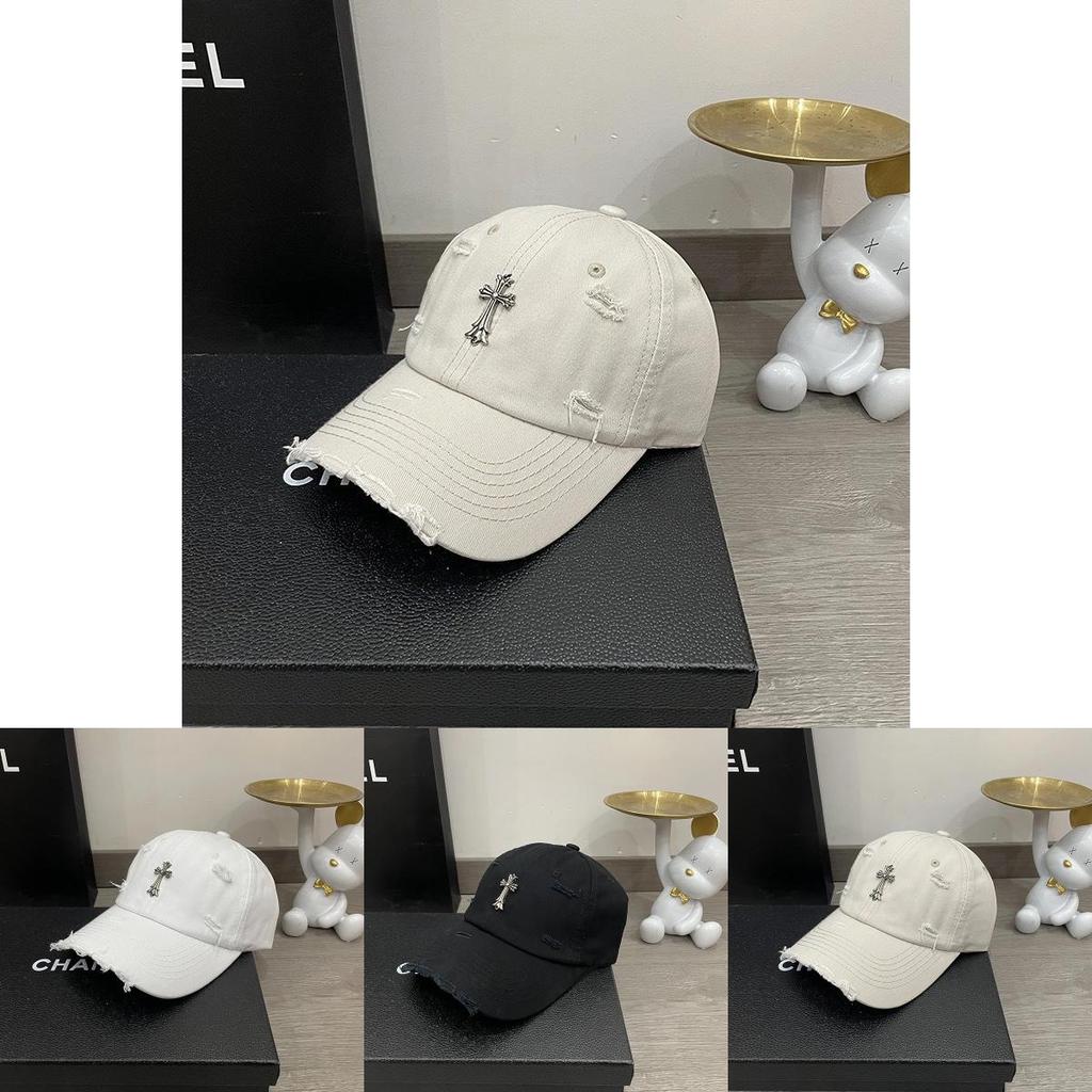 Simple Solid Color Cross Decoration Ripped Design Neutral Casual Baseball Cap For Hip Hop Enthusiasts