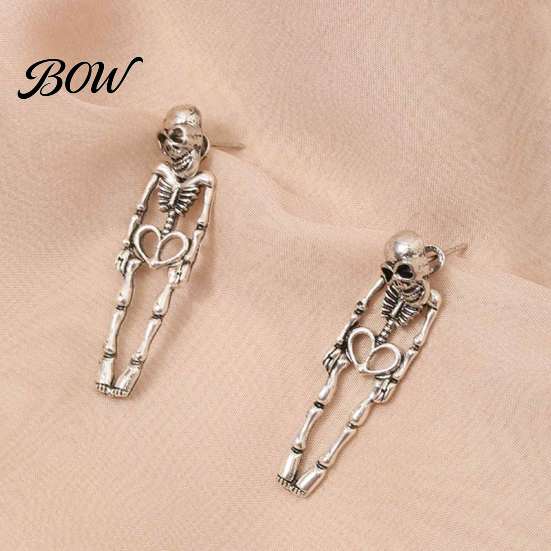 Personalized Gift for Goth Lovers 2Pcs Skeleton Earrings Women, Gothic Alloy Drop Earrings, Hypoallergenic Punk Retro Dark Style Skull Dangle
