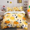 Cat and Orange Cartoon Pattern Bedding Duvet Cover Set  (1*Duvet Cover 2*Pillowcases, Without Duvet Insert)