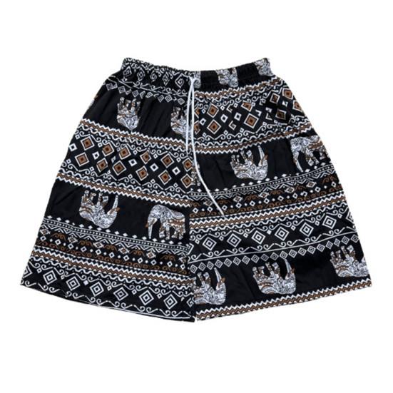 Women Casual Beach Shorts Drawstring Elastic Waist Shorts with Pockets Thai-Inspired Elephant Print Wide Leg Summer Shorts