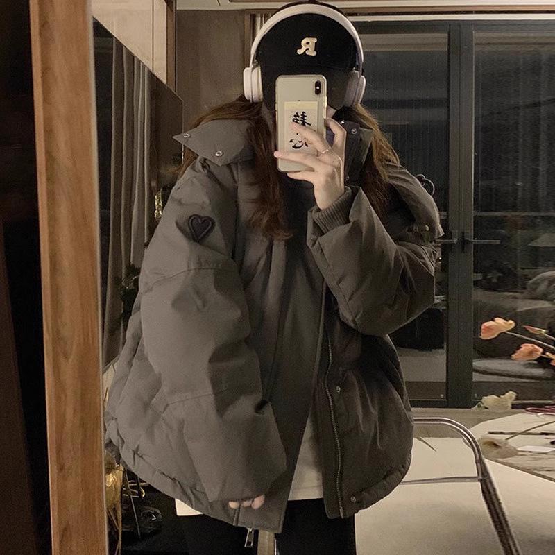 2024 Gray Cotton-Padded Jacket for Girls - Autumn/Winter Style for Middle/High School Students