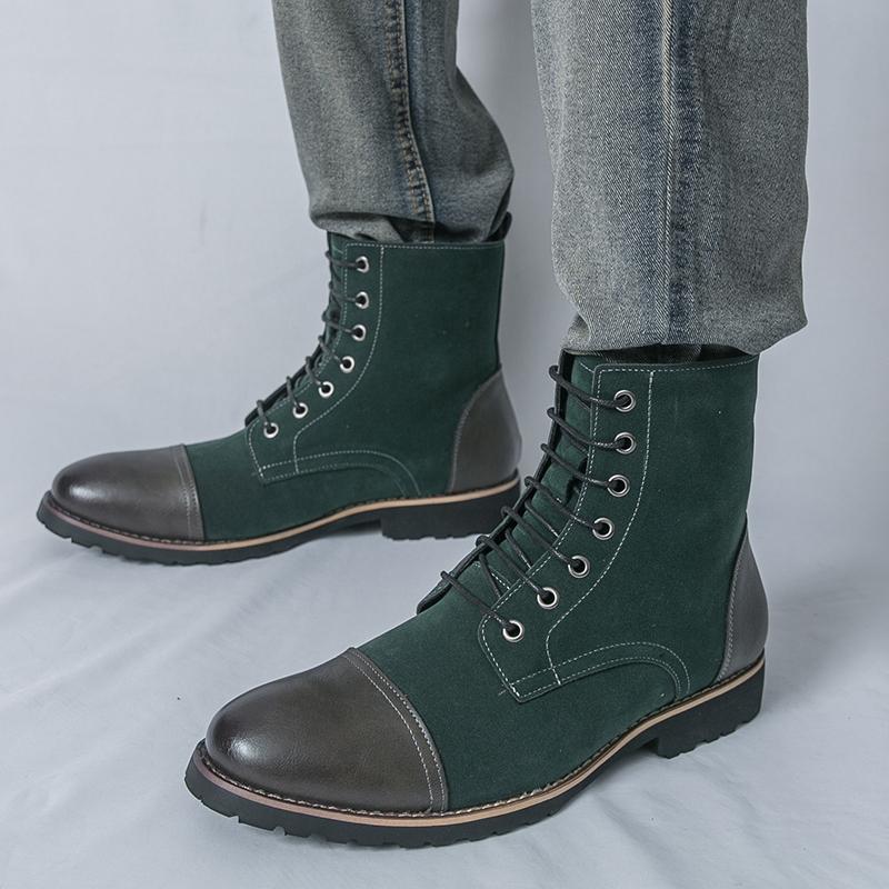 Men Motorcycle Casual Black Outdoor Retro Green Hiking Shoes High Boots Street Style Cool Boots Large Size