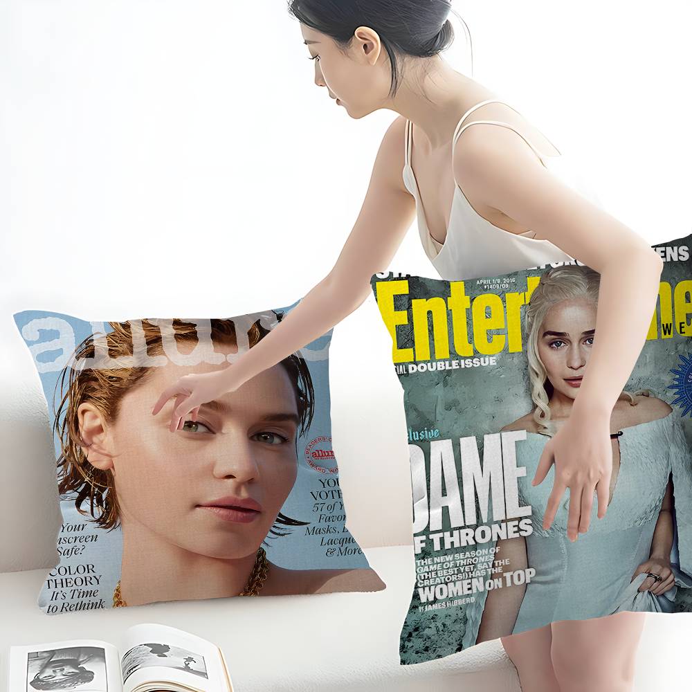 E-Emilia C-Clarke Cushion Cover Car Throw Pillow Case For Sofa Car Christmas Gift 40x40cm 45x45cm