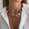 3Pcs/Set Bohemian Printed Fabric Necklace Women Vintage Starfish Conch Pendant Necklace  Jewelry