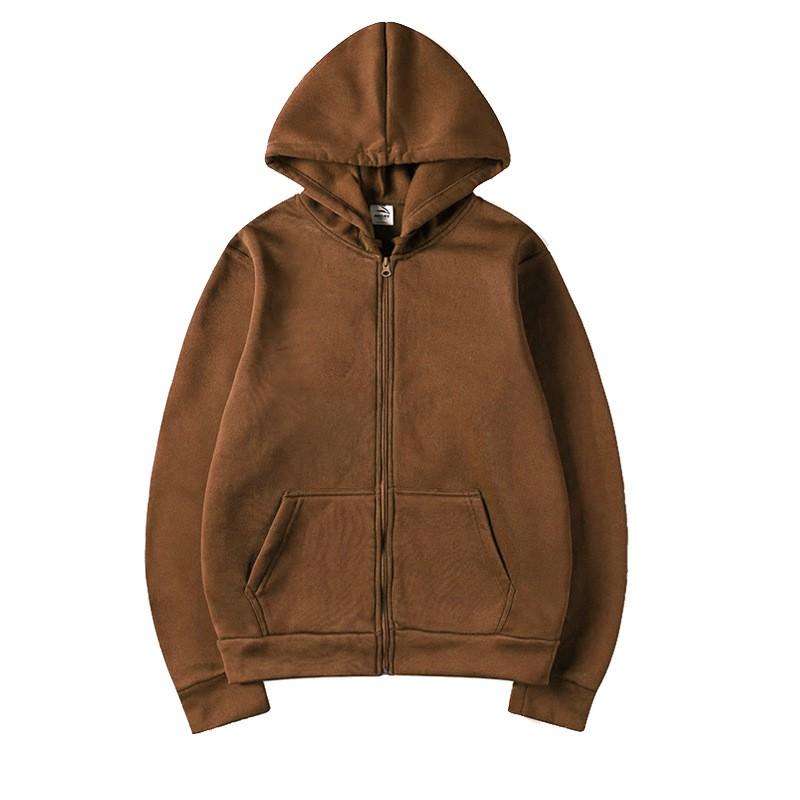Unisex Hooded Zip-Up Sweatshirt Solid Color Casual Long Sleeve Pullover Men Women